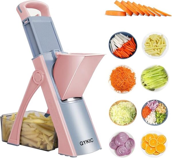 Safe Mandoline Food Slicer for Kitchen – Multifunctional Vegetable Chopper & Potato Slicer with 35+ Presets, Adjustable Thickness, and French Fry Cutter – Meal Prep Made Easy (Pink)