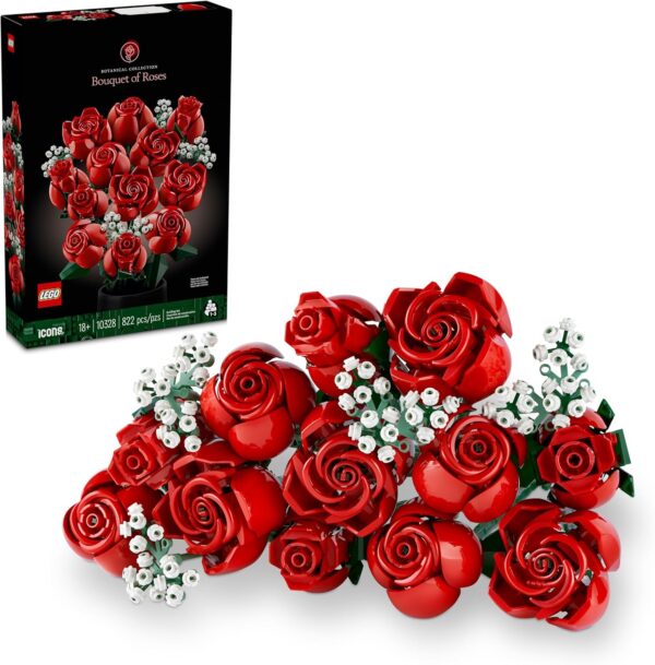 Valentine’s Day Gift – Bouquet of Artificial Roses Building Set | DIY Fake Red Roses Kit for Adults